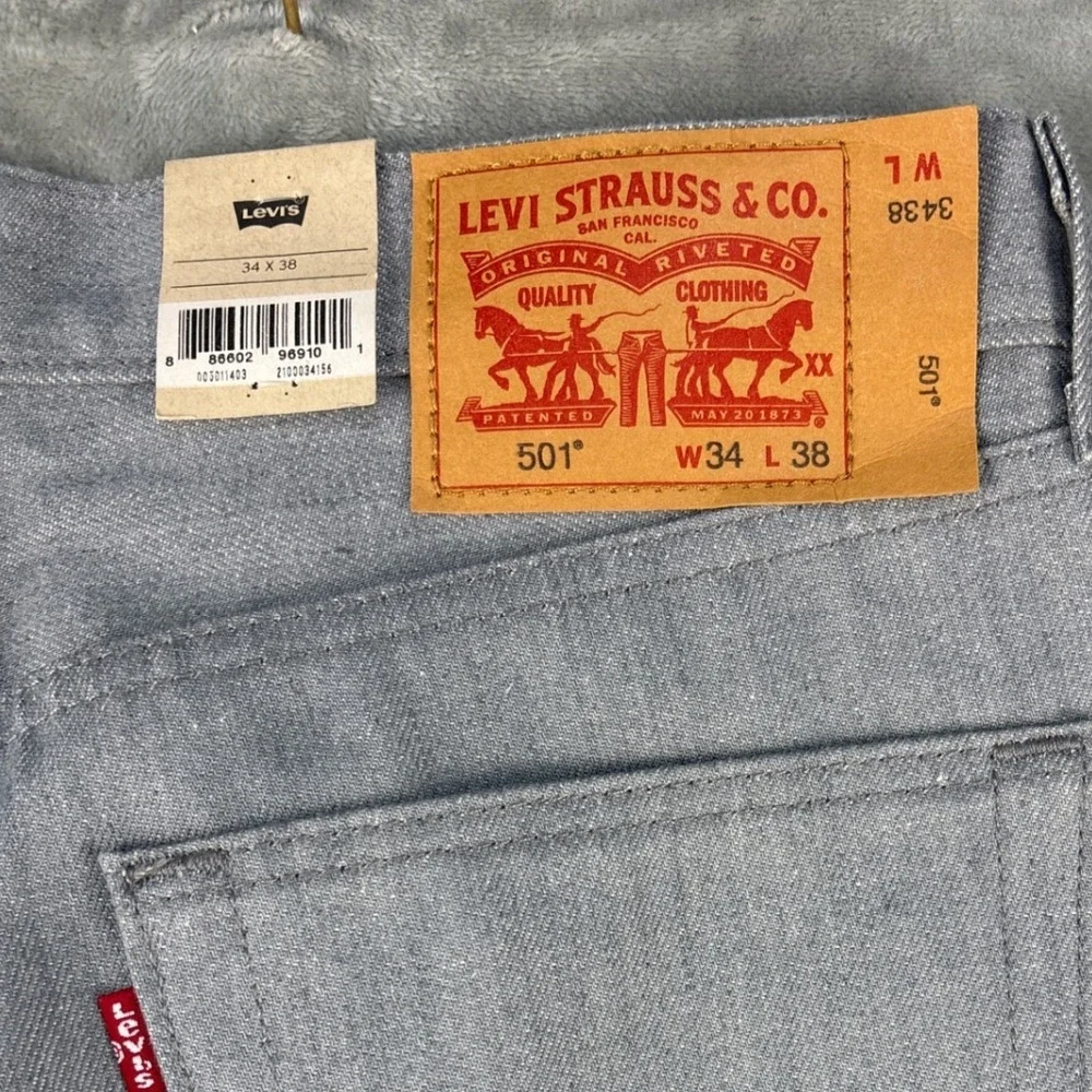Levis Jeans Mens 34x38 501 Original Shrink-to-Fit Grey Straight Leg NEW